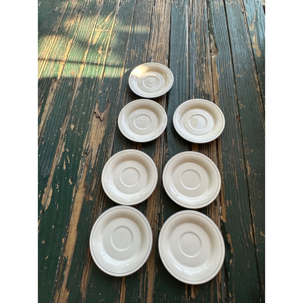 Lenox Chinastone Saucers Set of 7 Grey Patterns Cream Stoneware Made in USA